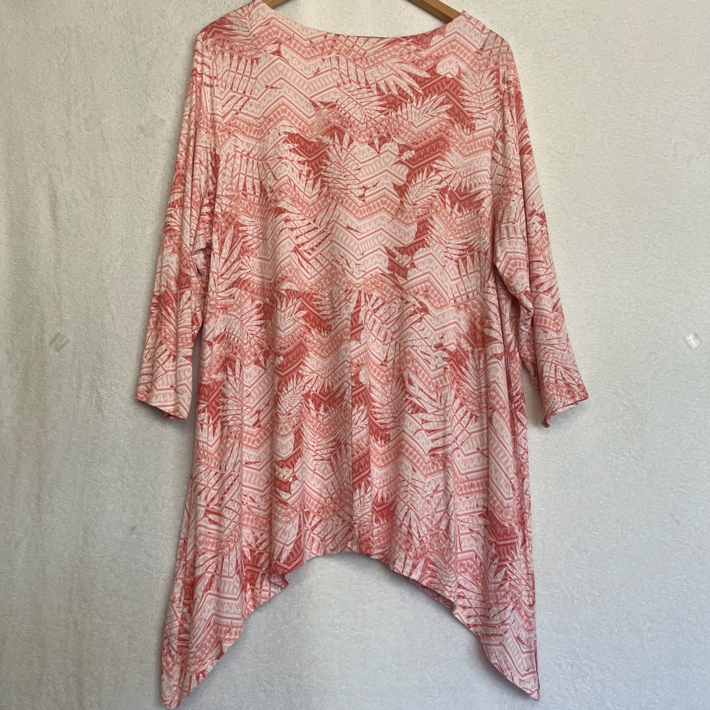 Ruby Rd. Tunic Top Floral Print Blouse 3/4 Sleeve Salmon White Lightweight 1X - Picture 5 of 6